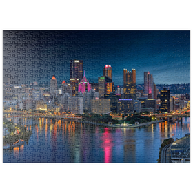 Darstellung des Puzzle Motivs Pittsburgh Skyline – Nächtliche Lichter am Three Rivers Point - Puzzleteile: 500