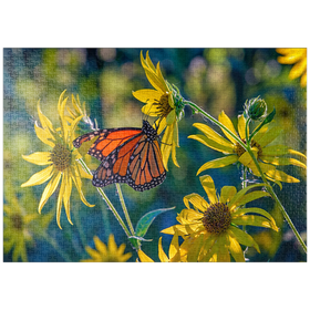 Darstellung des Puzzle Motivs Monarchfalter auf Sonnenblume – Natürliche Schönheit - Puzzleteile: 1000