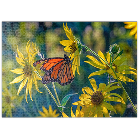 Darstellung des Puzzle Motivs Monarchfalter auf Sonnenblume – Natürliche Schönheit - Puzzleteile: 500