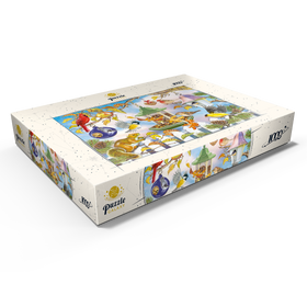 Alternative Darstellung des Puzzle-Motivs Bunte Vögel am Futterhaus – Herbstliche Gartenszene – Puzzleteile: 1000
