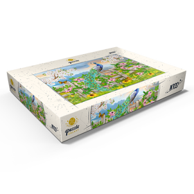 Alternative Darstellung des Puzzle-Motivs Prächtiger Pfau im Frühlingsgarten – Farbenfrohe Naturidylle – Puzzleteile: 1000