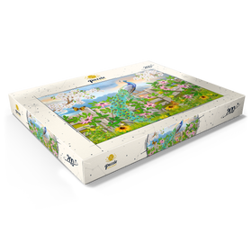 Alternative Darstellung des Puzzle-Motivs Prächtiger Pfau im Frühlingsgarten – Farbenfrohe Naturidylle – Puzzleteile: 200