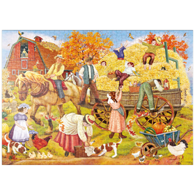 Darstellung des Puzzle-Motivs Herbstliche Bauernhofszene – Fröhliche Erntezeit auf dem Land – Puzzleteile: 1000