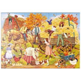 Darstellung des Puzzle Motivs Herbstliche Bauernhofszene – Fröhliche Erntezeit auf dem Land - Puzzleteile: 100
