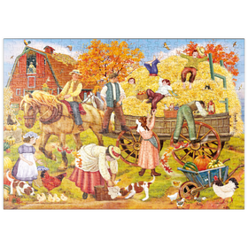 Darstellung des Puzzle Motivs Herbstliche Bauernhofszene – Fröhliche Erntezeit auf dem Land - Puzzleteile: 500