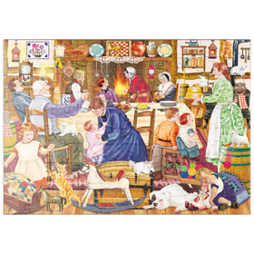 Darstellung des Puzzle Motivs Gemütliche Familienszene – Traditionelles Fest am Kamin - Puzzleteile: 100