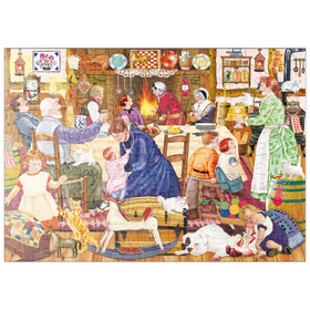 Darstellung des Puzzle Motivs Gemütliche Familienszene – Traditionelles Fest am Kamin - Puzzleteile: 200