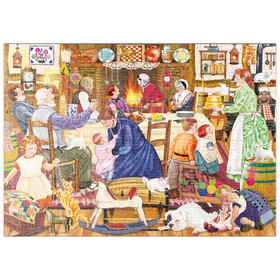 Darstellung des Puzzle Motivs Gemütliche Familienszene – Traditionelles Fest am Kamin - Puzzleteile: 500