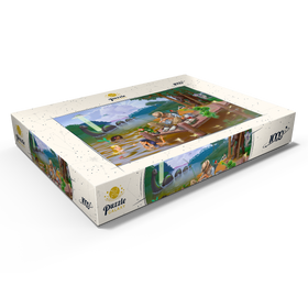 Alternative Darstellung des Puzzle-Motivs Fantastische Kreaturen am mystischen See – Humorvolle Illustration – Puzzleteile: 1000