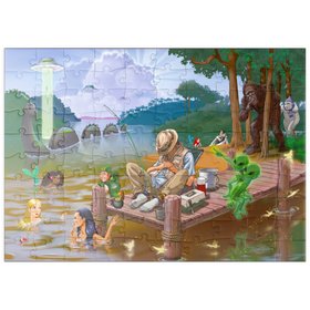 Darstellung des Puzzle Motivs Fantastische Kreaturen am mystischen See – Humorvolle Illustration - Puzzleteile: 100