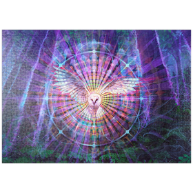 Darstellung des Puzzle Motivs Mystische Eule in geometrischer Traumwelt – Spirituelle Kunst - Puzzleteile: 1000