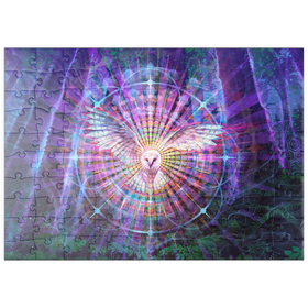 Darstellung des Puzzle Motivs Mystische Eule in geometrischer Traumwelt – Spirituelle Kunst - Puzzleteile: 100