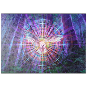 Darstellung des Puzzle Motivs Mystische Eule in geometrischer Traumwelt – Spirituelle Kunst - Puzzleteile: 200