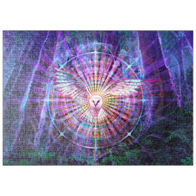 Darstellung des Puzzle Motivs Mystische Eule in geometrischer Traumwelt – Spirituelle Kunst - Puzzleteile: 500