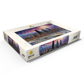 Darstellung des Puzzle Motivs Winterliche Skyline von Chicago – Festliche Kunstszene - Puzzleteile: 1000