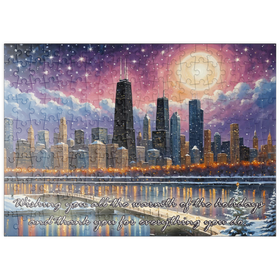 Darstellung des Puzzle Motivs Winterliche Skyline von Chicago – Festliche Kunstszene - Puzzleteile: 200