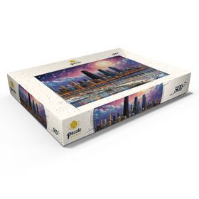 Darstellung des Puzzle Motivs Winterliche Skyline von Chicago – Festliche Kunstszene - Puzzleteile: 500
