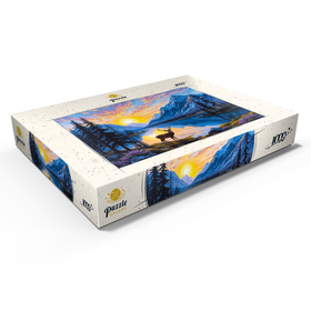 Alternative Darstellung des Puzzle-Motivs Majestätischer Hirsch am Bergsee bei Sonnenuntergang – Puzzleteile: 1000