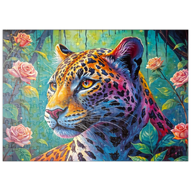 Darstellung des Puzzle Motivs Farbenprächtiger Leopard im fantasievollen Dschungel - Puzzleteile: 200