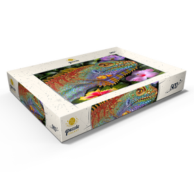 Alternative Darstellung des Puzzle-Motivs Farbenfrohe Leguan-Darstellung im Mosaik-Stil mit tropischen Blüten – Puzzleteile: 500