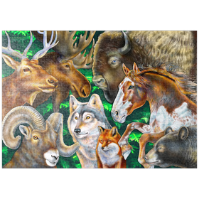 Darstellung des Puzzle-Motivs Nordamerikanische Wildtiere in kunstvoller Naturillustration – Puzzleteile: 1000