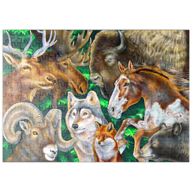 Darstellung des Puzzle Motivs Nordamerikanische Wildtiere in kunstvoller Naturillustration - Puzzleteile: 200
