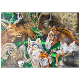 Darstellung des Puzzle Motivs Nordamerikanische Wildtiere in kunstvoller Naturillustration - Puzzleteile: 500