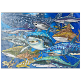Darstellung des Puzzle Motivs Faszinierende Haie in kunstvoller Unterwasserillustration - Puzzleteile: 200