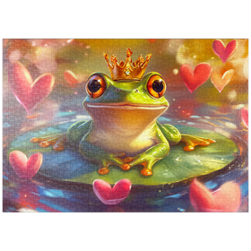 Darstellung des Puzzle Motivs Romantischer Froschkönig auf Seerose in fantasievollem Stil - Puzzleteile: 1000