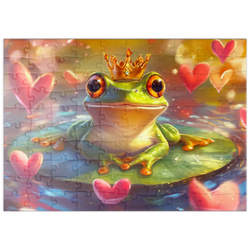 Darstellung des Puzzle Motivs Romantischer Froschkönig auf Seerose in fantasievollem Stil - Puzzleteile: 100