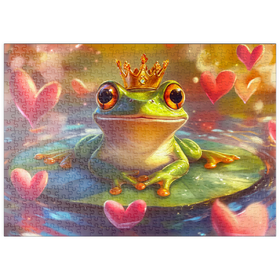 Darstellung des Puzzle Motivs Romantischer Froschkönig auf Seerose in fantasievollem Stil - Puzzleteile: 500