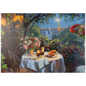 Darstellung des Puzzle-Motivs Romantisches Abendessen mit Blick auf den Eiffelturm – Puzzleteile: 1000