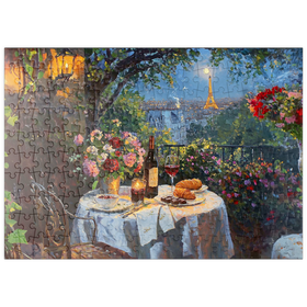 Darstellung des Puzzle-Motivs Romantisches Abendessen mit Blick auf den Eiffelturm – Puzzleteile: 200