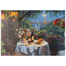 Darstellung des Puzzle Motivs Romantisches Abendessen mit Blick auf den Eiffelturm - Puzzleteile: 500