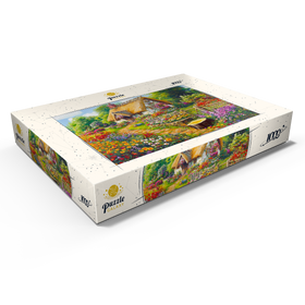 Darstellung des Puzzle Motivs Romantisches Cottage mit blühendem Garten - Puzzleteile: 1000