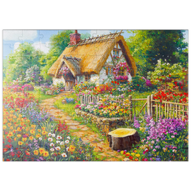 Darstellung des Puzzle Motivs Romantisches Cottage mit blühendem Garten - Puzzleteile: 100
