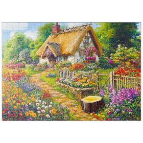 Darstellung des Puzzle Motivs Romantisches Cottage mit blühendem Garten - Puzzleteile: 500