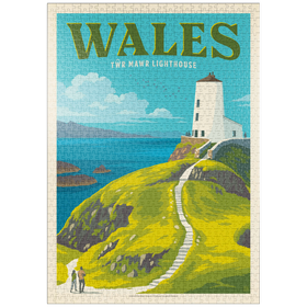 Darstellung des Puzzle Motivs Wales: Tŵr Mawr Leuchtturm, Vintage Poster - Puzzleteile: 1000