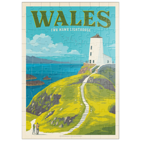 Darstellung des Puzzle Motivs Wales: Tŵr Mawr Leuchtturm, Vintage Poster - Puzzleteile: 100
