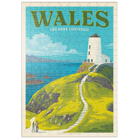 Darstellung des Puzzle Motivs Wales: Tŵr Mawr Leuchtturm, Vintage Poster - Puzzleteile: 200