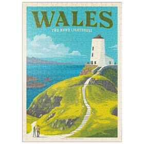 Darstellung des Puzzle Motivs Wales: Tŵr Mawr Leuchtturm, Vintage Poster - Puzzleteile: 500