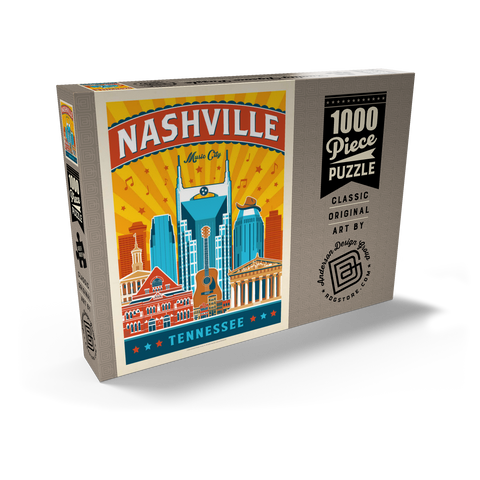 Darstellung des Puzzle Motivs Nashville Landmarks, Vintage Poster Nashville Landmarks, Vintage Poster 1000 Puzzle Schachtel Ansicht2
