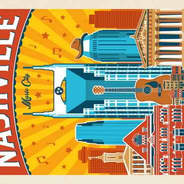 Darstellung des Puzzle Motivs Nashville Landmarks, Vintage Poster 1000 Puzzle 3D Modell
