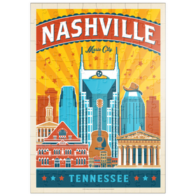 Darstellung des Puzzle Motivs Nashville Landmarks, Vintage Poster - Puzzleteile: 100