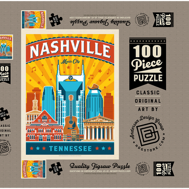 Darstellung des Puzzle Motivs Nashville Landmarks, Vintage Poster 100 Puzzle Schachtel 3D Modell