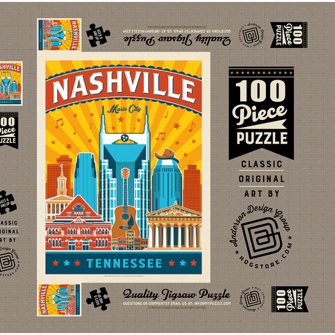 Darstellung des Puzzle Motivs Nashville Landmarks, Vintage Poster Nashville Landmarks, Vintage Poster 100 Puzzle Schachtel 3D Modell