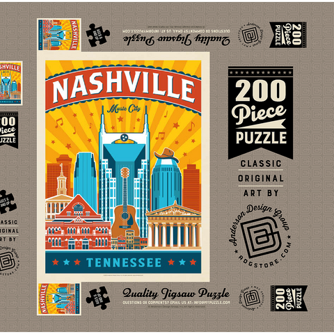 Darstellung des Puzzle Motivs Nashville Landmarks, Vintage Poster Nashville Landmarks, Vintage Poster 200 Puzzle Schachtel 3D Modell