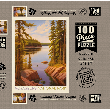 Darstellung des Puzzle Motivs Voyageurs National Park: Quiet Cove, Vintage Poster 100 Puzzle Schachtel 3D Modell