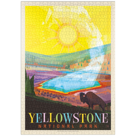 Darstellung des Puzzle Motivs Yellowstone-Nationalpark: Grand Prismatic Springs (Mod Design), Vintage Poster - Puzzleteile: 1000