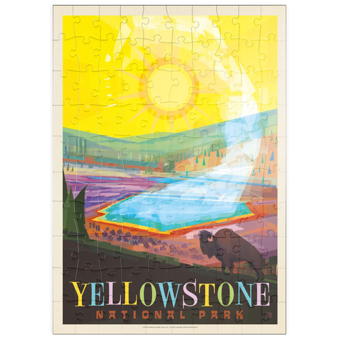 Darstellung des Puzzle Motivs Yellowstone-Nationalpark: Grand Prismatic Springs (Mod Design), Vintage Poster puzzleplate Yellowstone National Park: Grand Prismatic Springs (Mod Design), Vintage Poster 100 Puzzle